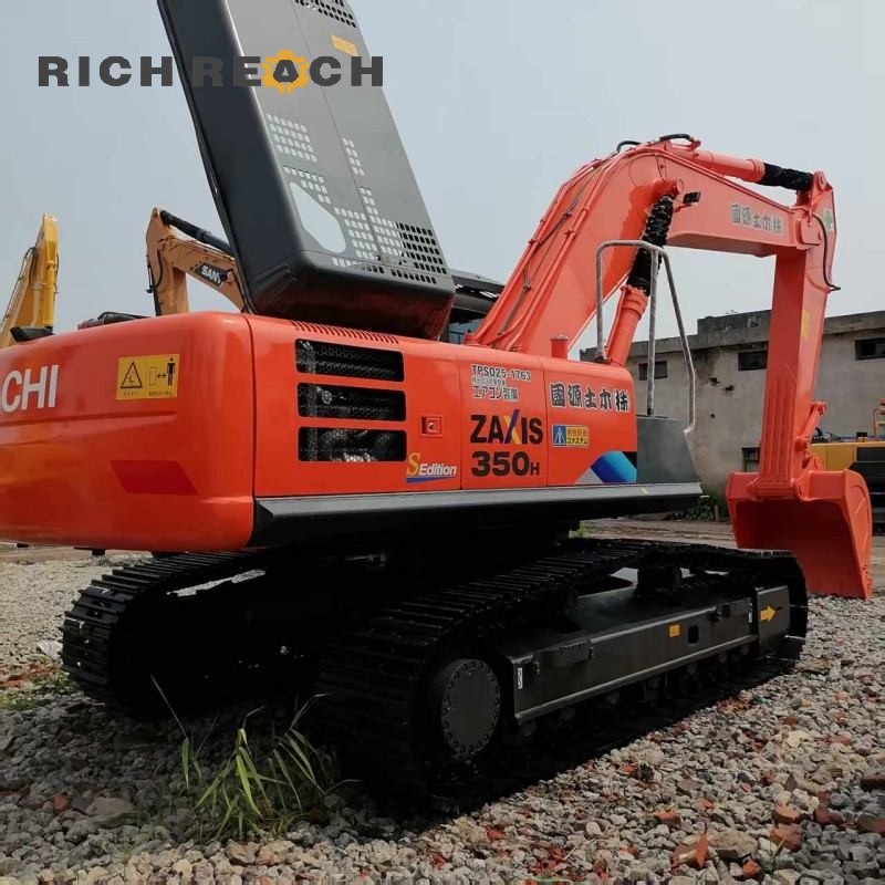 Original nameplate and serial number of a 2023 Hitachi ZX350-3G excavator, low hours, $30,750